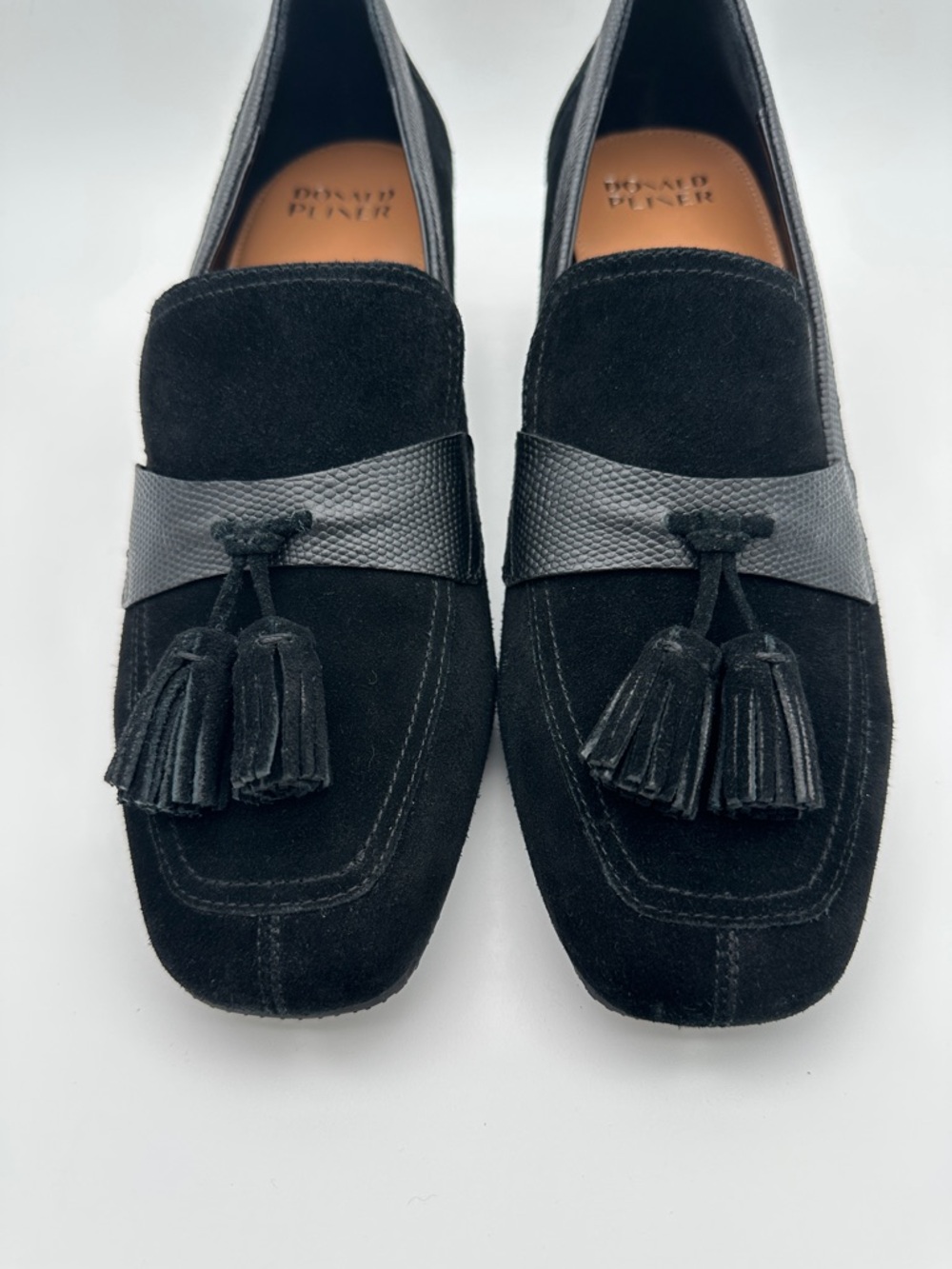 Donald Pliner Kressida Loafer Black Leather Suede Square Toe Shoe 10 Preppy Work - Picture 5 of 16